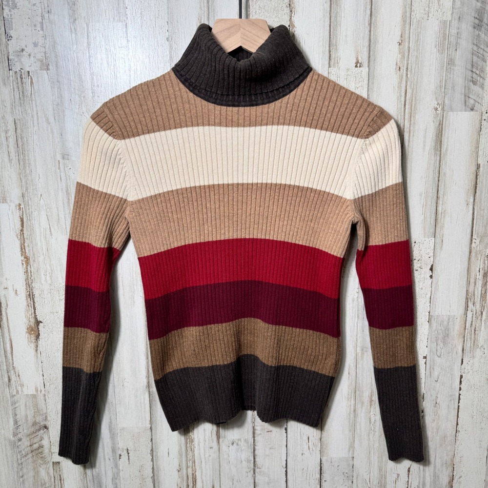 Vintage Y2k The Limited Striped Knit Ribbed Turtleneck Sweater Top Womens M